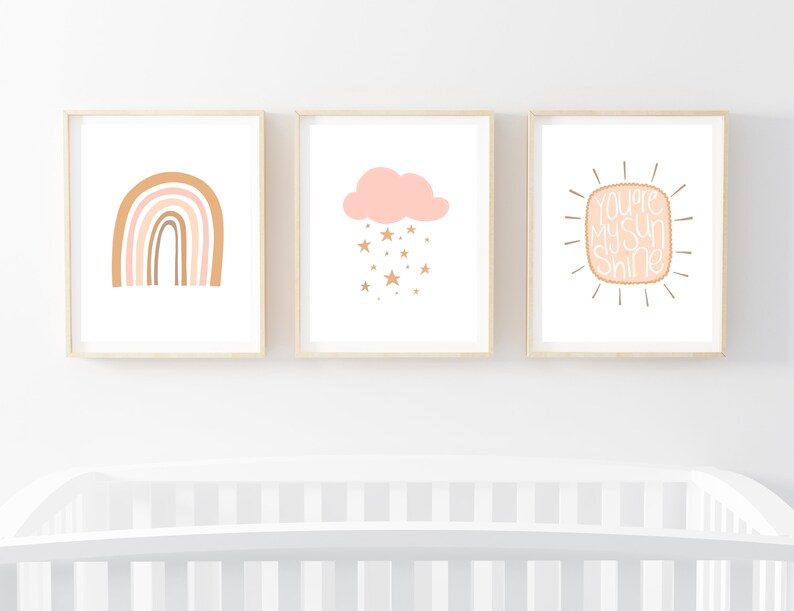 Set of 3 Rainbow Nursery Prints, Kids room Wall decor, Baby Shower Gift image 5