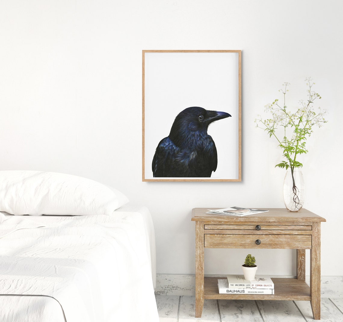 Bird Prints Crow Art Black Bird Wall Decor Wildlife Print Etsy