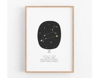 Leo Zodiac Wall Art Print, Astrology Print, Newborn Gift