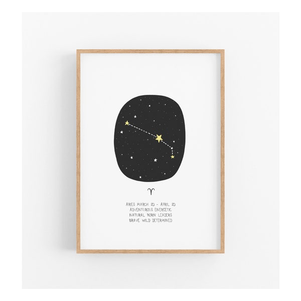 Aries Zodiac Nursery Print, Astrology Star Signs, Kids Room Decor, Nursery Wall Art, Horoscope Print, Kids Astrology Print, Baby Shower Gift