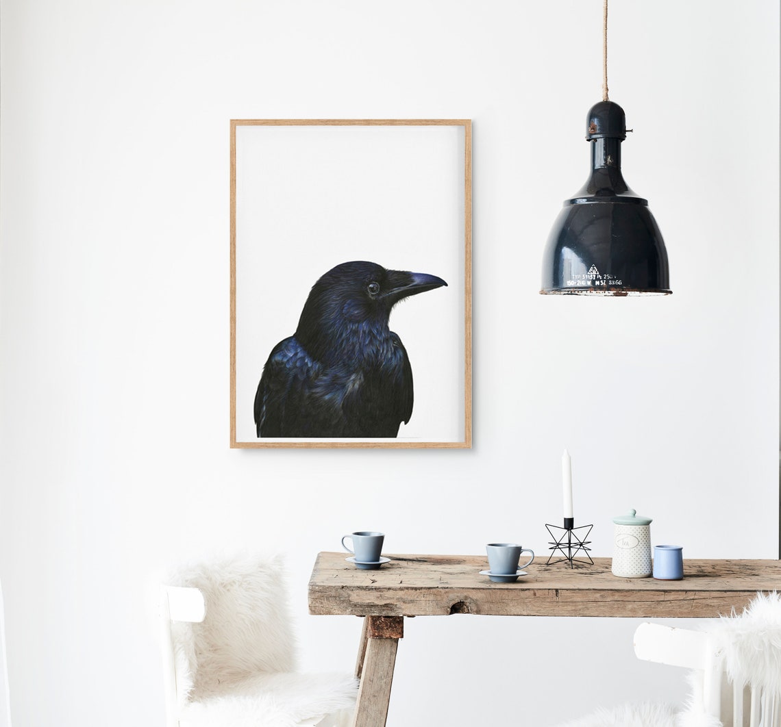 Bird Prints Crow Art Black Bird Wall Decor Wildlife Print Etsy