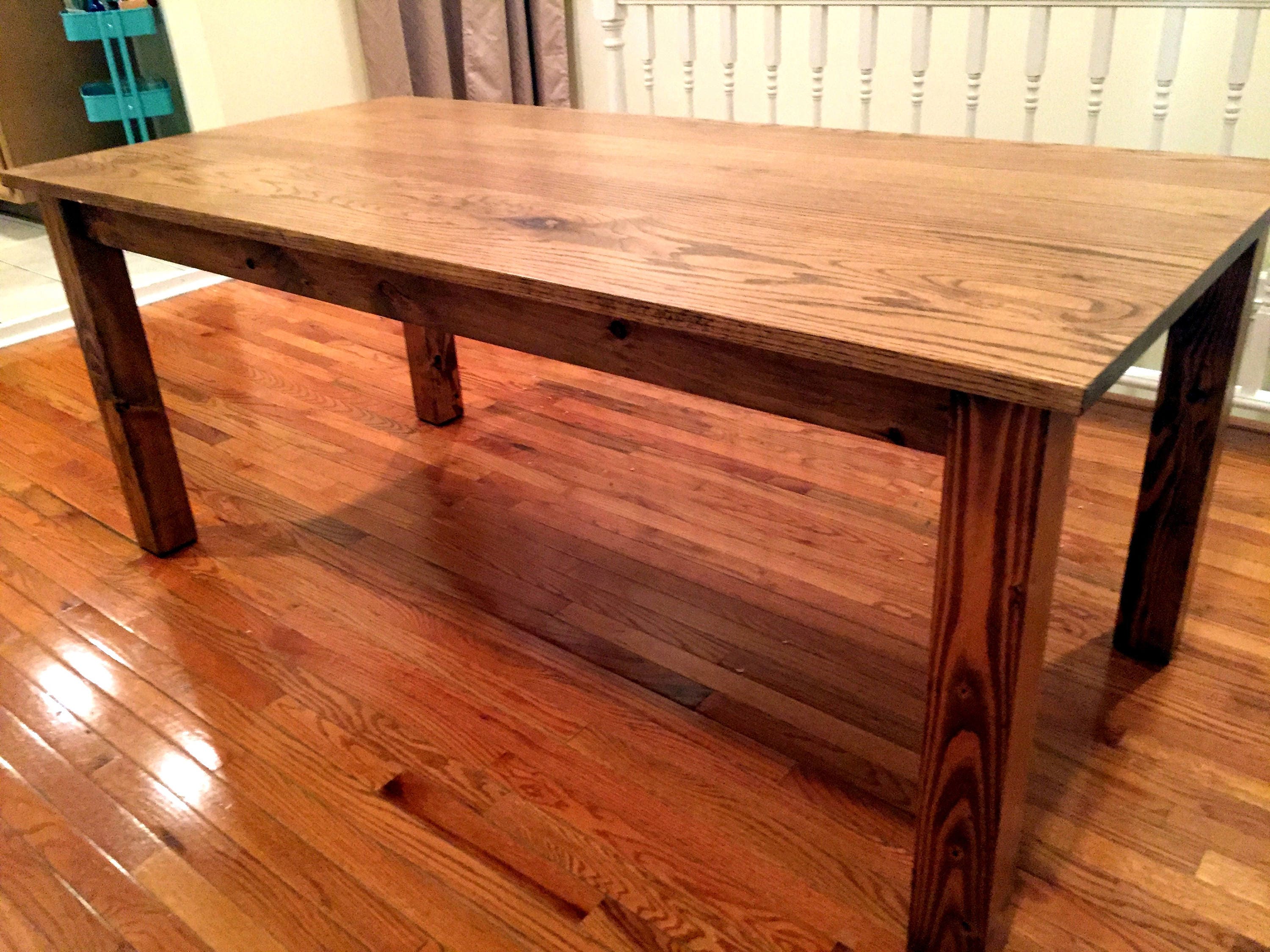 Four Post Farm Table Red Oak Tabletop Over Pine Base 50