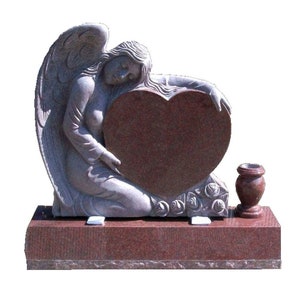 Headstone- cemetery monument- carved angel holding hart - engraving included- vase can be added