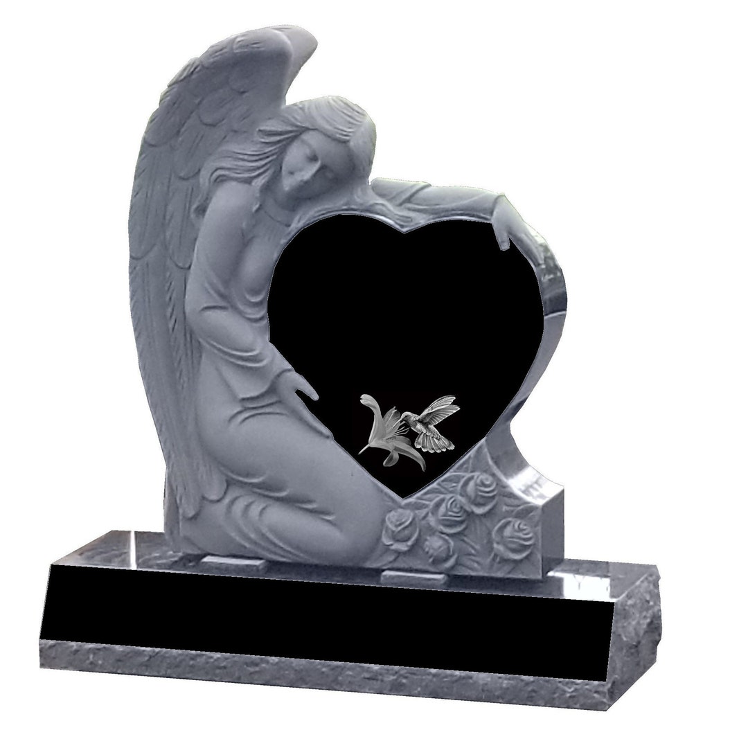 Headstone Cemetery Monument Carved Angel Holding Hart Engraving