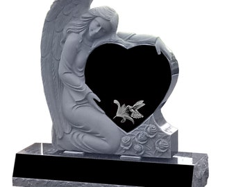 Headstone- cemetery monument- carved angel holding hart - engraving included