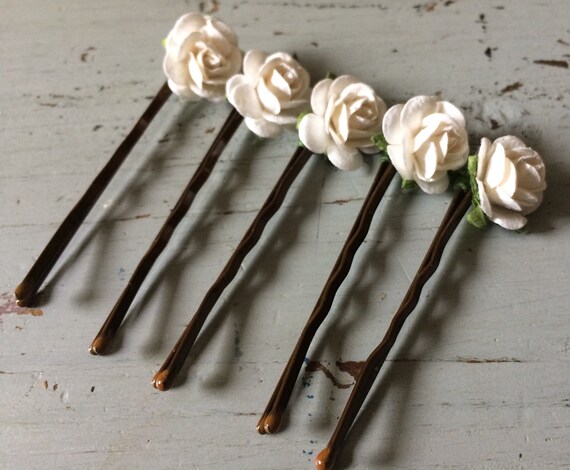 5 X White Mulberry Rose Hair Grips Wedding Prom Festival Etsy