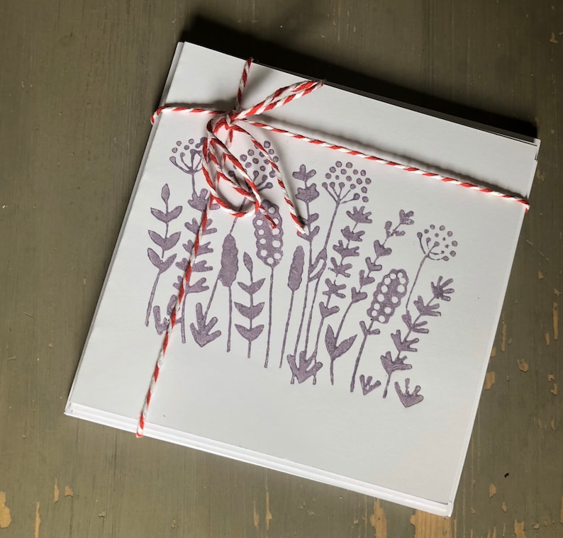 Pack of 5 Handmade cow parsley dandelion hedgerow wild flowers mustard yellow white  blank note cards