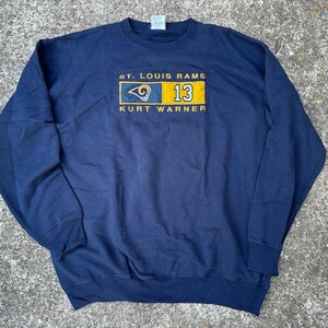 Vintage 90s St Louis Rams Kurt Warner Crewneck Tamanho XL da Joy