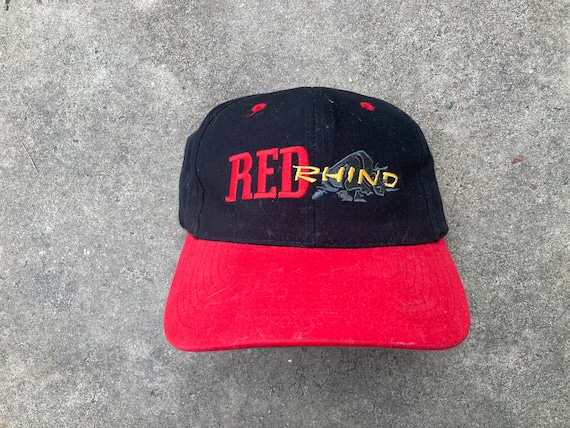 Vintage 90s Red Rhino Fishing Reel Strapback Hat by Signatures