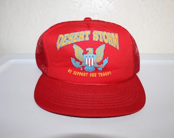 Vintage 90s Desert Storm We Support Our Troops Meshback Snapback by Youngan
