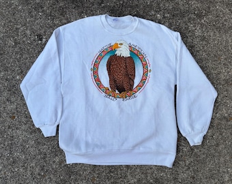 Sudadera vintage de los 90 con estampado de águila calva nativa americana, talla XL, de Jerzees.