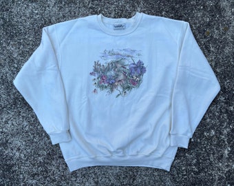 Vintage 1990s Northern Reflections Blanco Naturaleza Jardín Crewneck Sudadera