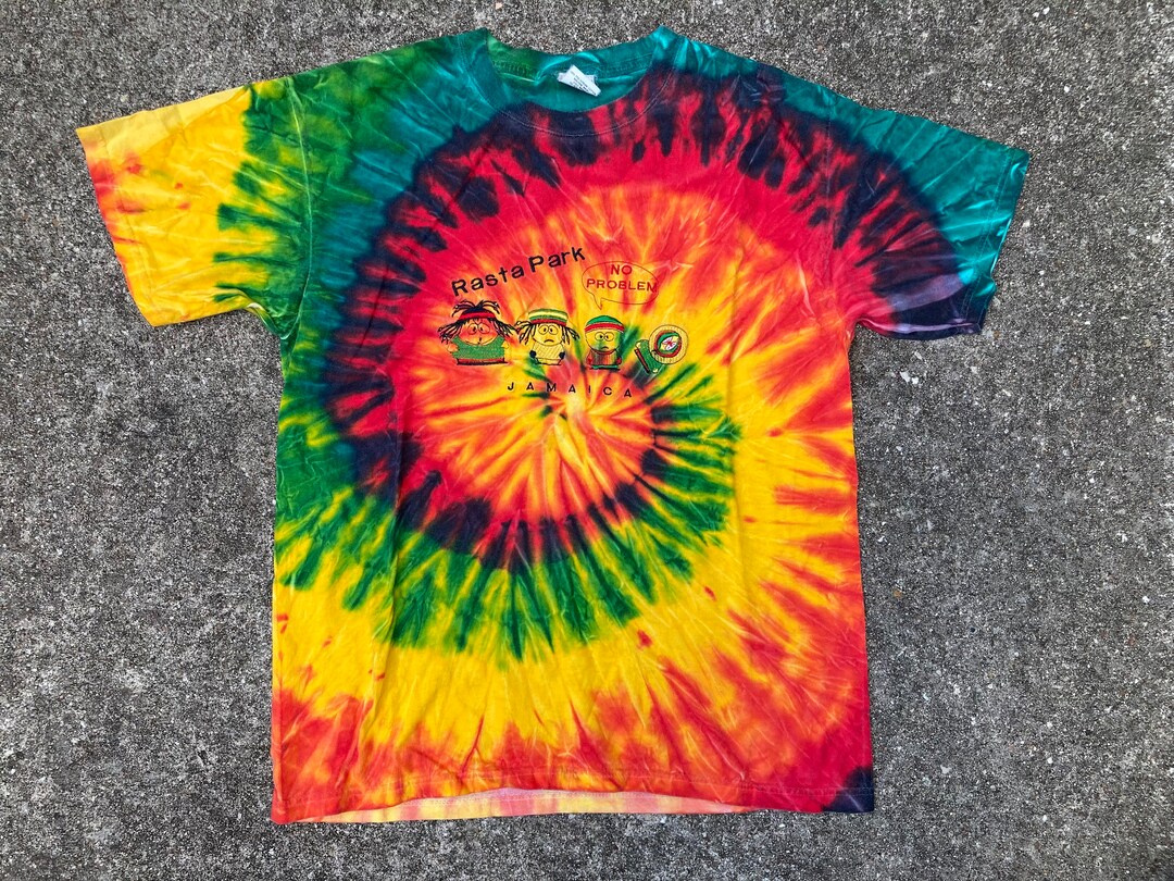 Vintage Y2K Rasta Park Jamaica No Problem South Park Tie Dye Shirt Size ...