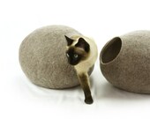 Cat bed cave, house, Handmade from natural felted wool. KIVIKIS - Color Sand Brown