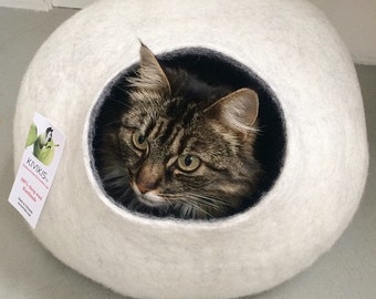 Cat Höhle, Haus, Bett, nap Kokon aus natürlichen Wollfilz. KIVIKIS - Farbe Schnee Grau