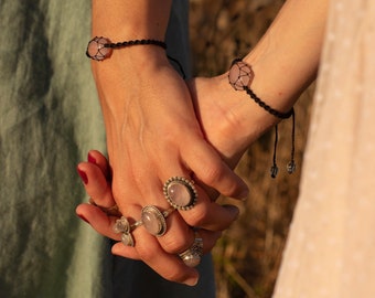 Rose Quartz Gemstone Macrame Bracelet - Healing Charm, Handknotted Bracelet, Pink Quartz Bracelet, Self Love Bracelet, Woven Bracelet