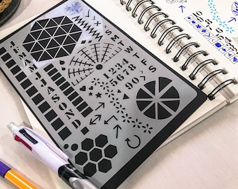 Trackers A5 Stencil, Journal Stencil, Stationery planner shapes and layout spreads images for habit tracking, arts and crafts stencil