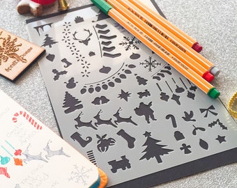 Christmas Journal Stencil, craft mylar planner stencil, Christmas stencil, Notebooks &  Stationary Stencil