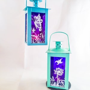 Floral Garden Butterfly design Candle Holder, Butterflies Moorland scene handpainted Lantern, Metal Handpainted Glass Tealight holder, image 1