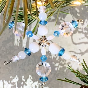 Schneeflocke WeihnachtsbaumSchmuck in Mischung Blau Grün und Klare Schneeflocke geätztes Motiv 8,5cm (3,3inches)