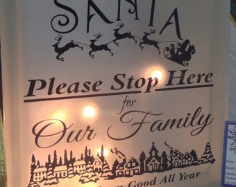 Christmas Nightlight, Santa Stop Here, Illuminated LED Glass Block, Christmas Decoration, christmas Light, Christmas Gift, Personalised gift