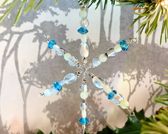 Beaded Snowflake Christmas Tree Decoration in Mixture Blue and Clear theme 11cm (4.3inches)