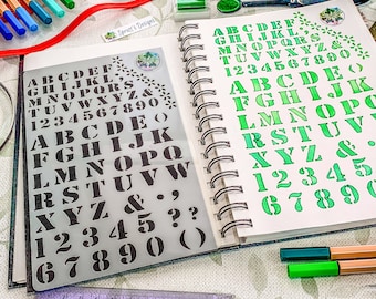 Letters and Numbers Journal Stencil, Stationery planner Alphabet layouts Stationery, arts and crafts stencil