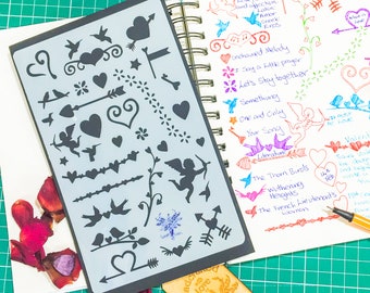 Valentine Journal stencil, Love theme mylar craft stencil, Romance for Organisers, Notebooks and Stationery