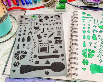 Baking Journal Stencil, Baking Planner Layout Craft Stencil great for Recipe Books, with food grade Mylar, Hobonichi Journal Stencil
