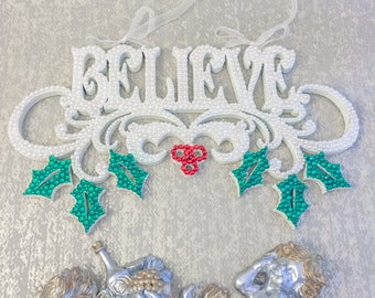 Believe Christmas Sparkling Sign, Festive Christmas Decoration Seasonal Holiday Sign