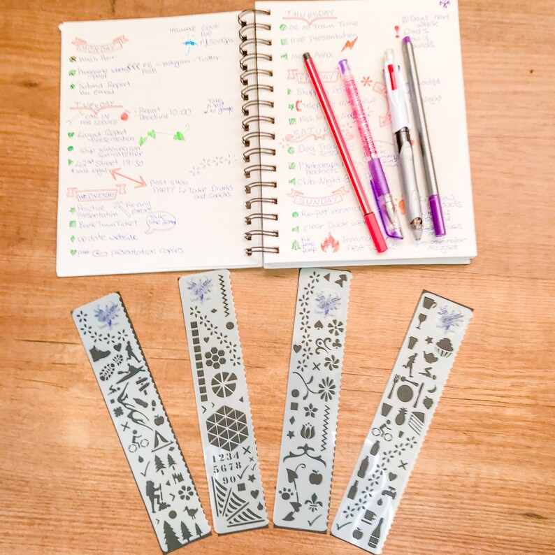 Bullet Journal Bookmark Stencils Collection Planner spreads | Etsy