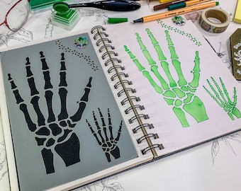 Skeleton Hand Halloween Journal Stencil, A wizard and witchy spooky Mylar Planner Notebook Craft Stencil, a Samhain celebration