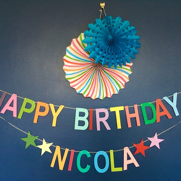 Birthday banner with names, personalised birthday bunting, happy birthday banner, birthday Garland, birthday gift idea, letterbox gift