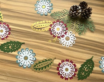 paper garland, botanical decoration, spring flower bunting, garden party decoration, folk aret flower garland