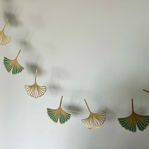 party decor, decorative garland, garden party bunting, ginkgo leaves garland, gold and green wedding, paper Christmas ornament