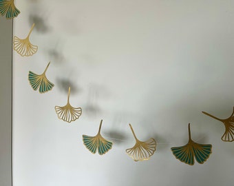 party decor, decorative garland, garden party bunting, ginkgo leaves garland, gold and green wedding, paper Christmas ornament