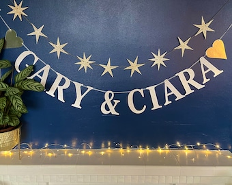 Custom banner, Personalised wedding bunting, engagement banner with names, wedding reception decoration, paper party bunting