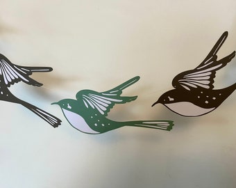 Paper wall decor, Swallows garland, paper birds bunting, swallow wedding decoration, paper party bunting, garden bird decorations