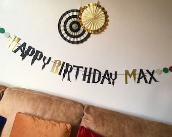 Wizard theme birthday, string your own   Harry P birthday bunting, happy birthday magical party decorations