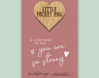 So Strong | Wooden Pocket Hug Heart Token with Card, Send a Keepsake Hug, Letterbox Gift | Gift