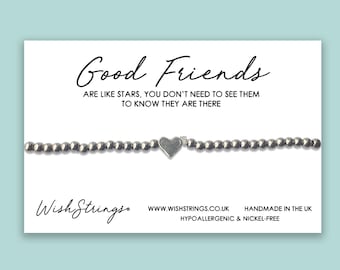 Heart Beaded Stacking Bracelet on Quote Gift Card - Stainless Steel Silver Stretch Bracelet, Letterbox Gift for