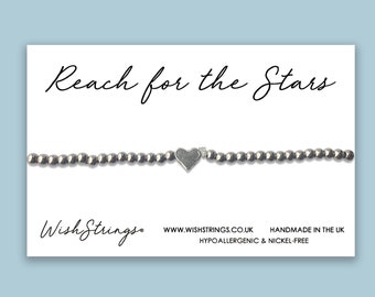 Heart Beaded Stacking Bracelet on Quote Gift Card - Stainless Steel Silver Stretch Bracelet, Letterbox Gift for