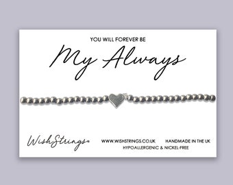 Heart Beaded Stacking Bracelet on Quote Gift Card - Stainless Steel Silver Stretch Bracelet, Letterbox Gift for