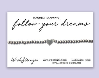 Heart Beaded Stacking Bracelet on Quote Gift Card - Stainless Steel Silver Stretch Bracelet, Letterbox Gift for