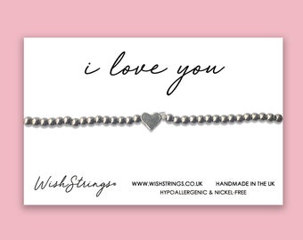 Heart Beaded Stacking Bracelet on Quote Gift Card - Stainless Steel Silver Stretch Bracelet, Letterbox Gift for