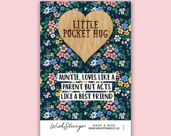 Auntie Loves | Wooden Pocket Hug Heart Token with Card, Send a Keepsake Hug, Letterbox Gift | Gift