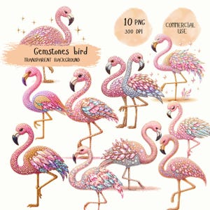 Edelstein Flamingo Clipart, Kristallvogel PNG, Diamant funkeln Flamingo, Rosa Gold digitale Grafik, Luxus-Hochzeitsdekor, Scrapbook-Elemente