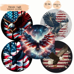 Patriotic Bald Eagle Clipart, USA Flag, Independence Day, Printable Watercolor, High-Quality JPGs, Papercraft Junk Journal, Digital Craft