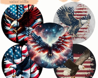 Clipart patriottico di aquila calva, bandiera degli Stati Uniti, giorno dell&#39;indipendenza, acquerello stampabile, JPG di alta qualità, diario di carta, artigianato digitale