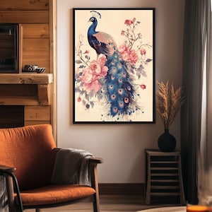 Vintage Peacock Print, Digital Peacock Wall Art, Large Vintage Wall Art, Trendy Peacock Wall Art, Antique Art Deco, Peacock Home Decor
